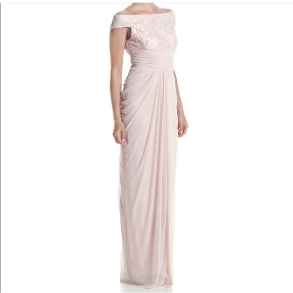 Adrianna Papel Off Shoulder Sequins Tulle Dress Size 8 Blush Pink Party Gown - Picture 2 of 16